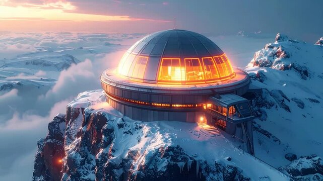 Domed structure mountaintop snowscape