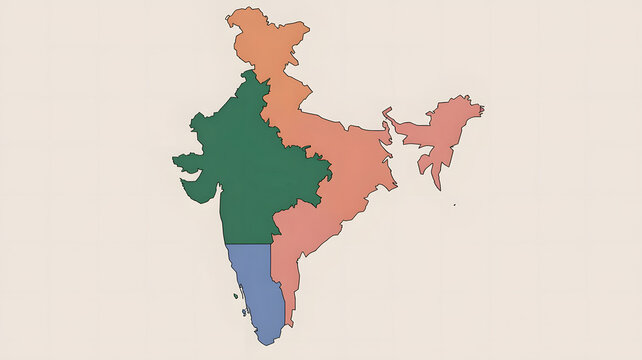 A colorful vector map of India with the states of Kerala, Tamil Nadu, and Gujarat highlighted.