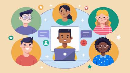 Diverse team members in a virtual meeting illustration