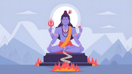 Fototapeta premium A flat style wallpaper illustration of Lord Shiva in meditation.