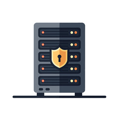 Fototapeta premium Secure Server Rack with Shield and Keyhole Illustration for Data Protection and Cybersecurity