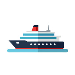 Obraz premium Flat Vector Illustration of a Cruise Ship Sailing on the Water with a Clean Design