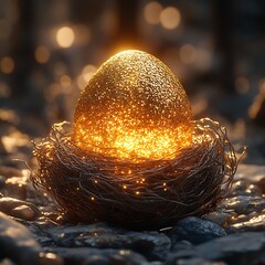 Dreamlike Nest Holding Glowing Crystal Egg High Resolution Picture