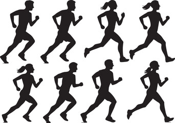 Dynamic vector silhouettes of people playing sports like soccer and basketball