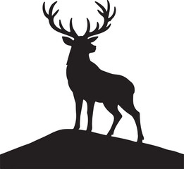 Black vector silhouette illustration of a wild deer with antlers, perfect for nature and hunting designs