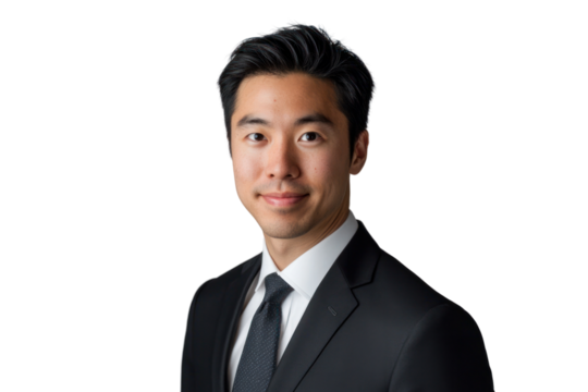 Confident Professional: A portrait of a polished professional in a tailored suit, exudes confidence and approachability in this studio shot, presenting a sharp and reliable image.