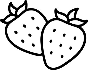 Two delicious ripe strawberries in black and white illustration suitable for design elements representing healthy food or natural ingredients.