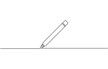 One continuous line drawing of pen writing thin stroke. Pencil symbol of study and education concept in simple linear style,  outline, banner in minimalism style.