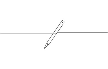 One continuous line drawing of pen writing thin stroke. Pencil symbol of study and education concept in simple linear style,  outline, banner in minimalism style.