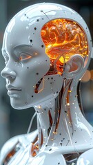 AI head, glowing brain, futuristic