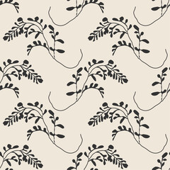 Trendy minimalist seamless botanical pattern with abstract creative hand drawn composition