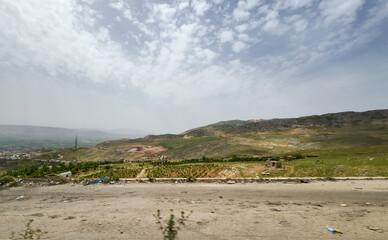 Rural Landscape with Rolling Hills and Dirt Road in Lebanon countryside