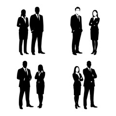 Corporate team meeting silhouettes. EPS Vector silhouette file of group discussions, presentations, and teamwork scenarios black illustration