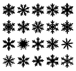 Snowflake pattern silhouette collection. EPS Vector silhouette file of winter snow crystal designs, seasonal decorative motifs black illustration