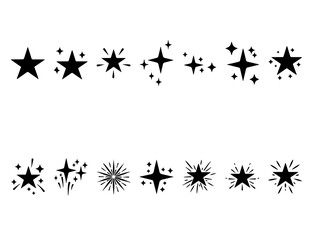 Sparkle star burst icon collection. EPS Vector silhouette file of decorative fireworks, festive sparkle accents black illustration