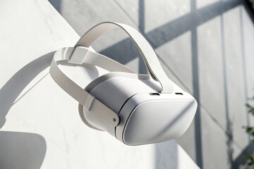 VR Headset Mockup Floating with Editable Strap in Lightbox Environment