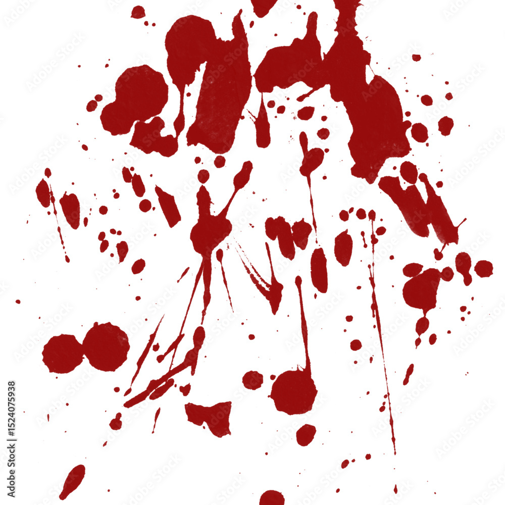 Poster scarlet scatter a vibrant array of red splatters and droplets on a transparent field creating a dyna