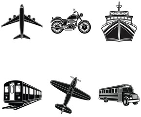 Transportation Essentials in Simple Black Silhouettes