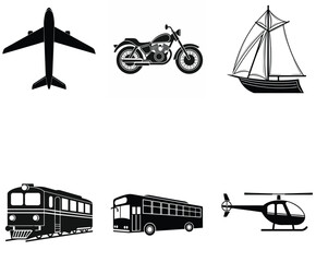 Flat Silhouette Icons of Classic Transport Vehicles