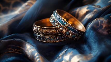 Two matching bracelets resting on a soft fabric with romantic ambiance