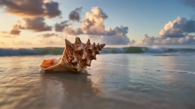 Seashell on the Beach at Sunset