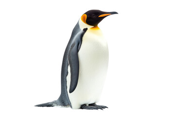 Fototapeta premium Majestic King Penguin's Grace: A regal king penguin stands in profile, its elegant black and white plumage and vibrant yellow markings, in a pristine environment.