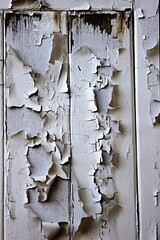 Close up of textured paint peeling from a wooden surface.