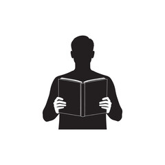 Silhouette Illustration of a person reading a book, representing knowledge, learning, and focus.
