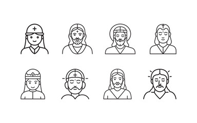 Set of Religious Character Icons with Various Expressions and Headwear

