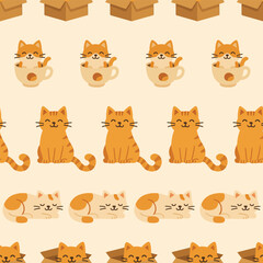 Orange Cat Row Repeat Pattern