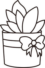 Ribbon Decorated Leafy Potted Plant Doodle

