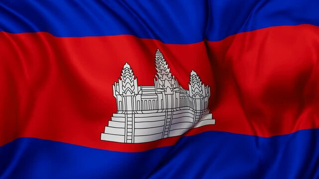 Cambodia flag swaying in the wind, endless cycled loop video background