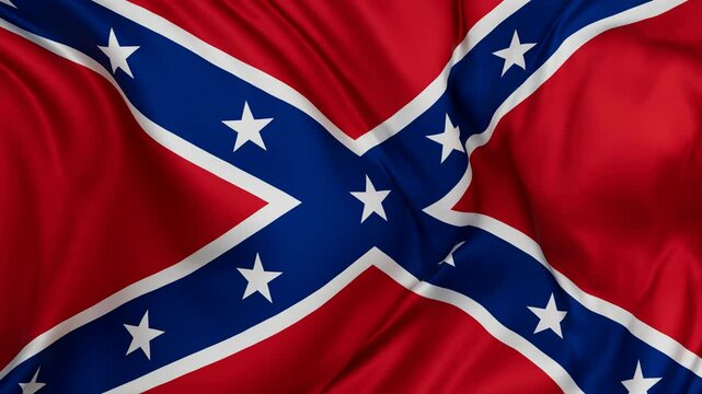 Confederate States of America Battle flag swaying in the wind, looped endless cycled video, full screen covers flag background