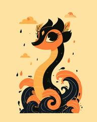 Whimsical Cartoon Sea Creature in Vibrant Colors Against a Yellow Background