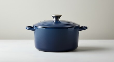 Elegant Enamel Dutch Oven: Deep Blue Cast Iron Pot with Lid