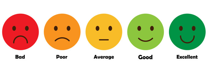 Fototapeta premium feedback emoji icon in different colour with progress bar, happy to sad emotions icons, customer feedback icon. review with star bar and dot bar., vector, icon