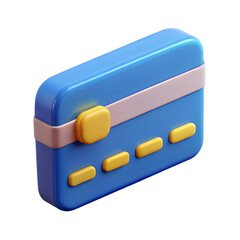 Blue Credit Card 3d icon in cartoon plastic style minimal isolated on transparent white background