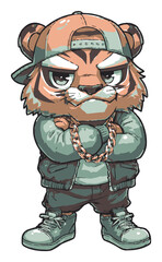 Cartoon Tiger Character with Attitude in Urban Style Outfit