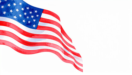 Obraz premium USA Flag: a patriotic watercolor illustration of the American flag waving gracefully in the breeze, with its iconic stars and stripes proudly displayed.