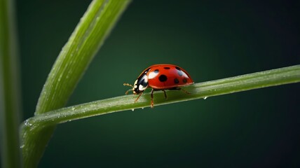 Fototapeta premium Close-Up of a Ladybug on a Single Blade of Grass 