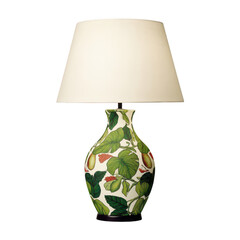 Elegant ceramic lamp with botanical design, soft fabric shade, decorative home lighting for living space, office, or bedroom ambiance enhancement
