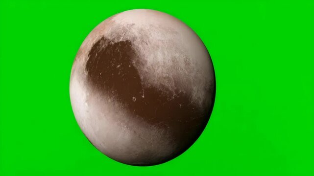 Rotating Pluto dwarf planet on chromakey for astronomy, science videos, and cosmic animations