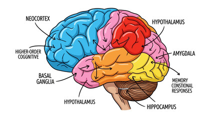 Colorful Illustrated Diagram of the Human Brain's Major Regions