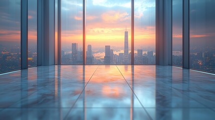 Fototapeta premium A vast, blurred office space, bathed in an abstract, ethereal glow of light bokeh, hinting at the presence of a vibrant, modern workspace 