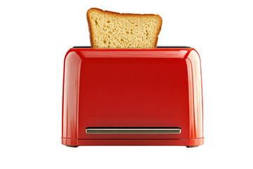 Breakfast Delight: A vibrant red toaster with a single slice of perfectly toasted bread, ready to kickstart the day.