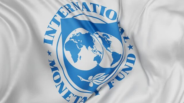 International Monetary Fund or IMF flag swaying in the wind, endless cycled loop video background