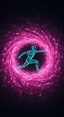 Fantasy-style illustration of AI athlete training inside a data vortex