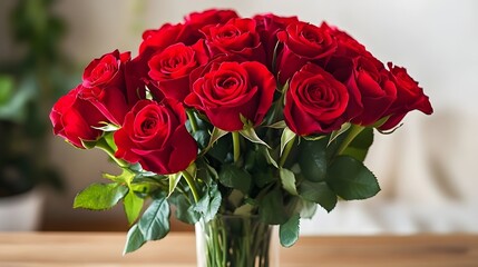 A bouquet of red roses with a soft-focus effect highlighting the vibrant petals