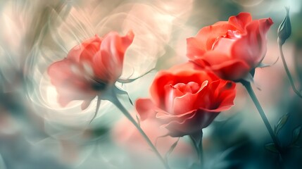 A bouquet of red roses with a soft-focus effect highlighting the vibrant petals
