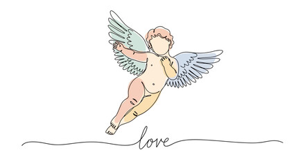 Pastel Cherub with Wings in Single-Line Art Style